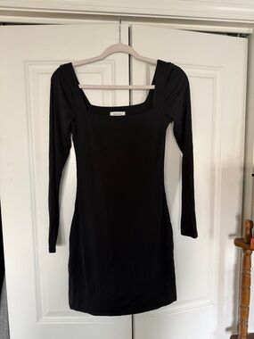 aritzia black long sleeve dress Aritzia Contour Black Long Sleeve Square Neck Mini Dress   famousbrandstrading